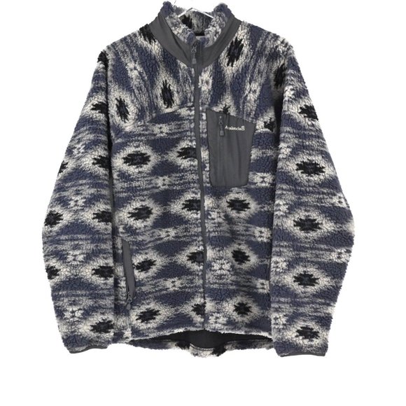 Avalanche Other - AVALANCHE Mens Gray Western Print Fleece Sherpa Zip Jacket Mesh-Lined Size Large